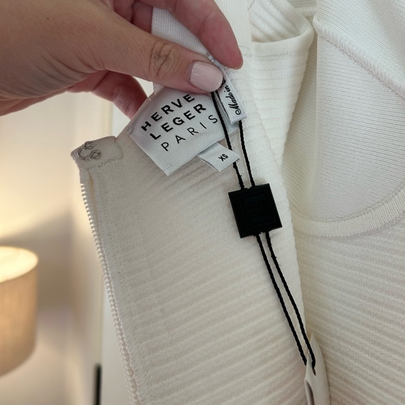 NWT Herve Leger Ottomon Bustier Alabaster Rib Knit Cutout Dress - Picture 5 of 15